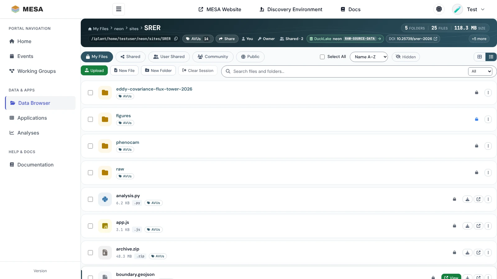 The Data Browser in list view