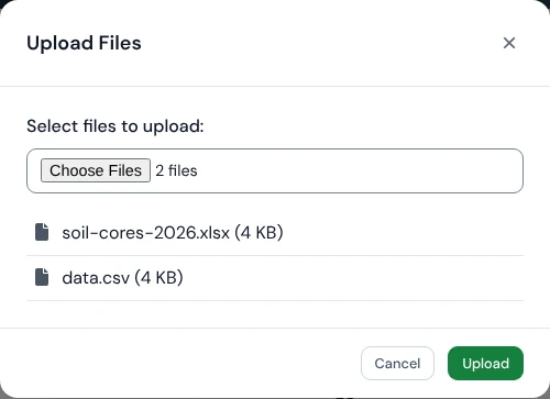 The Upload Files dialog with two files selected