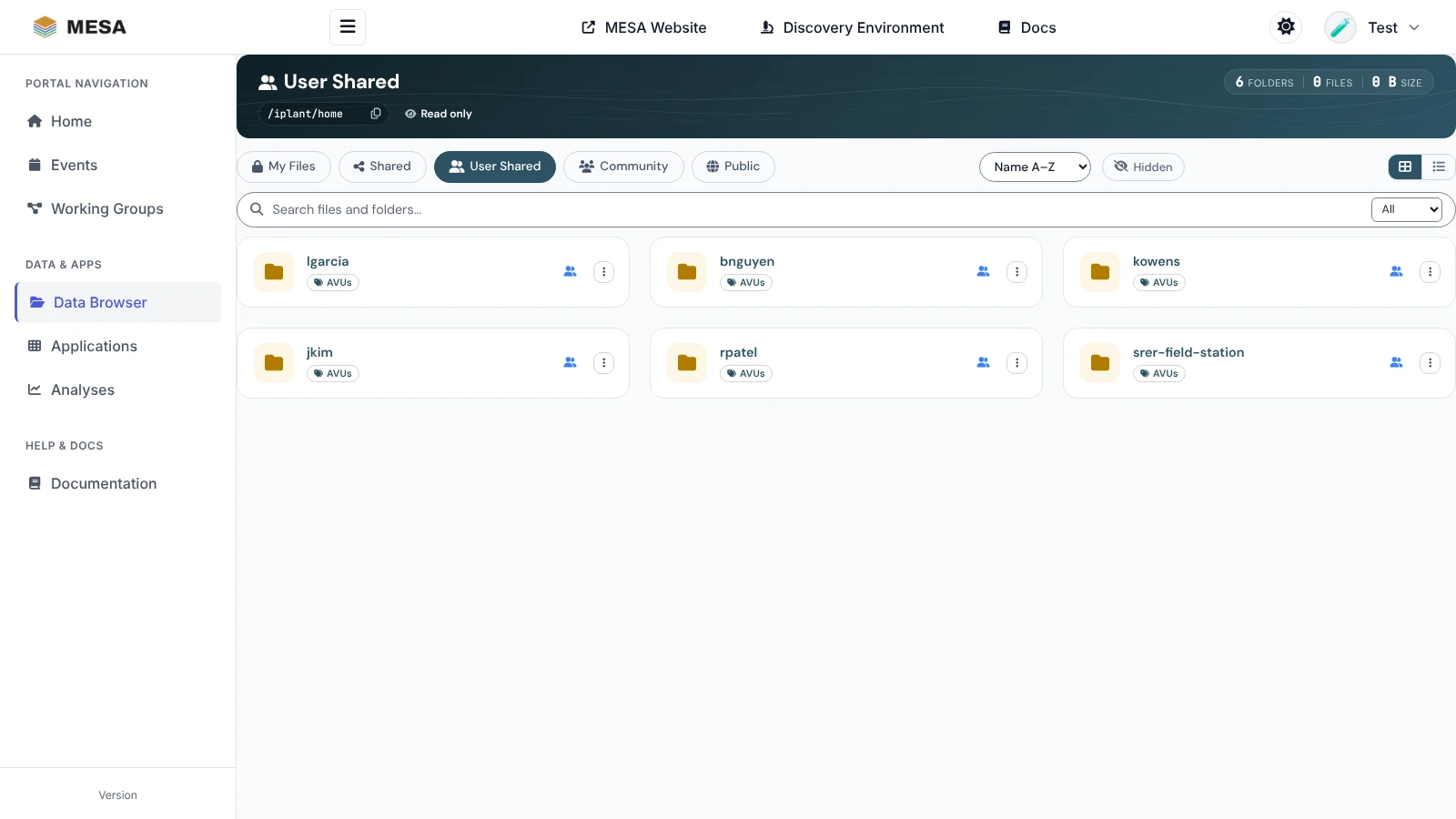 User Shared lists one folder for each person who has shared data with you